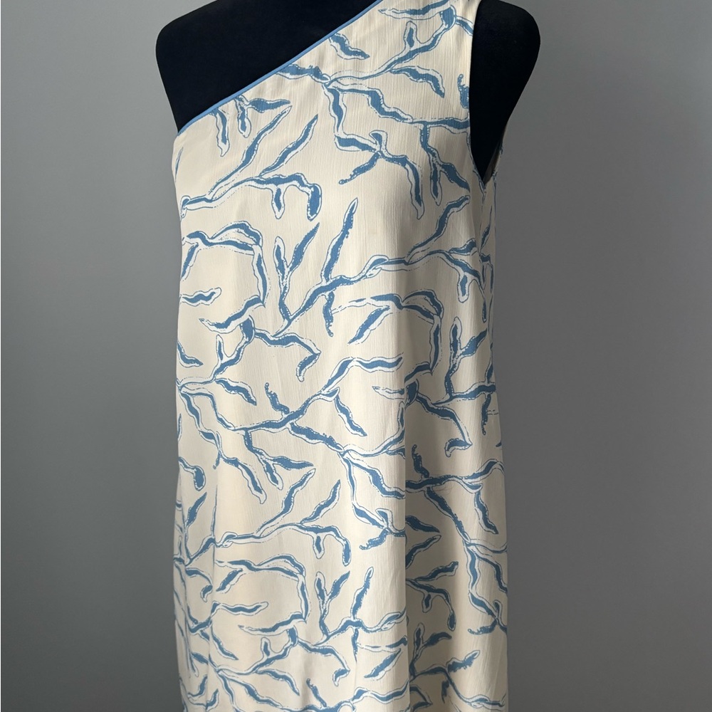Hyacinth House NWT Blue and Cream One-Shoulder Dress